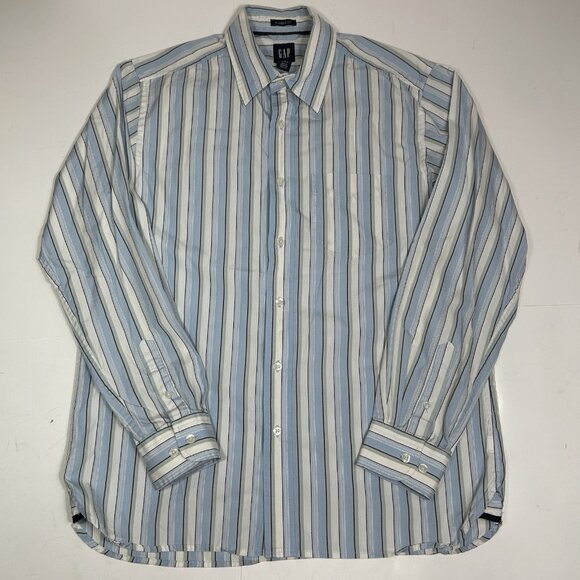 GAP Classic Fit Button Down Blue White Stripped Long Sleeve Men Shirt Sz M - Picture 1 of 3